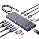 UGREEN Laptop Docking Station Triple Display (2x HDMI +DP), 12-in-1, 100W PD, 2×10Gbps USB-C, 2x USB-A, 170MB/s SD/TF, Ethernet, Audio, 4K@120Hz Max DisplayPort, 40cm Cable, Aluminum Dock for Dell, HP