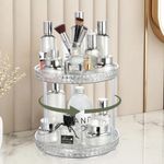 URAQT 360° Rotating Makeup Organizer for Vanity, 2 Tiers Bathroom Countertop Organizer, Large Capacity Skincare Organizer for Lipstick Perfume, Spinning Cosmetics Organizer for Dresser Bedroom, White