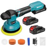 Cordless Car Buffer Polisher kit w/ 2x2000mAh 21V Batteries, 6 Inch Car Buffer Waxer Kit w/ 3 Variable Speed & Extra 10 PCS Attachments, Polisher for Car Detailing,Boat Sanding,Scratch Removing