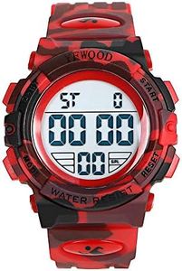 Kids Digital Watch,Waterproof Outdoor Watches Children Casual Analog Quartz Wrist Watches with Silicone Band Luminous Alarm Stopwatch for Boys(Red Camouflage)