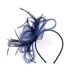 Women Fascinator Hat Flower Wedding Fascinator Headband Feather Flapper Bridal Headdress Headpieces Pillbox Hat Bowler Mini Top Hat Hair Clips Race Derby Ascot Hat for Evening Party Prom (navy blue)