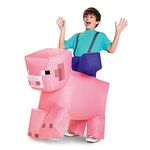 Disguise Pig Ride On Minecraft Inflatable Costume,Kids Inflating Costume Jumpsuit with Fan,Size (7-8),Multicolored