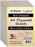 Trustleaf 3mm Birch Plywood A4-300x210x 3mm - (Pack of 10) Laserable Low fume E1 Glue Ply…