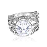 925 Sterling Silver Ring With A White Round Cubic Zirconia CZ Prong, Hypoallergenic, Nickel and Lead-free, Artisan Handcrafted Designer collection, Made In Israel, Sterling Silver, Cubic Zirconia