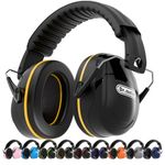 Dr.meter Ear Defenders Adults, SNR 31dB Noise Reduction Earmuffs with with Adjustable Headband Double Layers Hearing Protection for Gardening Yard Work Bag Included Black Yellow