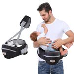 ENZUO Foldable Hip Seat Baby Carrier with Pockets, Advanced Adjustable Waistband Extender Baby Hip Seat Carrier for 0-36 Month Baby (Black)