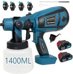 Cordless Paint Sprayer with 2 * 3.0Ah Batteries, Paint Spray Gun with 1400ML Container, Fence Paint Sprayer with 4 Nozzles and 3 Patterns, Spray Paint Gun for House Painting