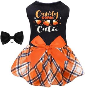 CuteBone Halloween Dog Dresses Velvet Holiday Small Dogs Clothes Onesie Pet Apparel Girl Puppy Skirt with Bow Hair Rope CVA45L-D