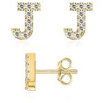 Initial Stud Earrings for Girls, 14K Gold Plated Sterling Silver Post Cubic Zirconia Stud Earrings, Hypoallergenic Earrings for Women Girl Gifts (J)