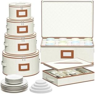 Aokeyee China Storage Containers Protector - 6 Piece Set Hard Shell Box for Moving Dishes, Plate, Wine and Glasses, Dinnerware, Mugs, Saucers Quilted Organizer Dividers for Packing Fine, Beige