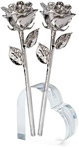 Forever Rose Two Real Roses Dipped in Platinum, Handcrafted Preserved Roses in Acrylic Heart Vase and Luxury Gold Gift Box, Romantic Gift for Her, Elegant Gift for Any Special Occasion
