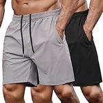 COOFANDY Mens Athletic Shorts 2 Pack Quick Dry Workout Running Shorts Training Jogger with Zipper Pocket Grey/Black, L