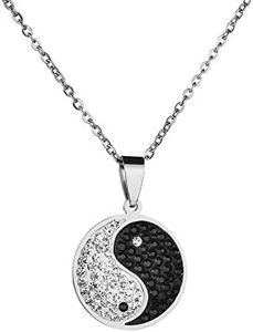 Yin Yang Necklace Surgical Stainless Steel Chinese Taiji Bagua Necklace with Diamond Eight Diagrams