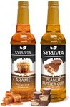 Syruvia Coffee Syrup Variety Pack - Caramel & Peanut Butter Cup - Gluten-Free, Kosher, 25.4 fl oz Bottles - Enhance Your Coffee Experience with Premium Flavoring Syrups