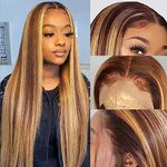 Highlight Ombre Lace Front Wig Human Hair 16 inches 13x4 HD Transparent 4/27 Lace Front Wig Human Hair Pre Plucked 150% Density Brazilian Straight Brown Honey Blonde Lace Frontal Wigs with Baby Hair