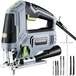 WORKPRO Seghetto Alternativo 850W, 3000 giri/min, Profondità di taglio 100mm, 4 Modalità di Taglio, Angolo regolabile da ±45°, 6 Velocità Regolabili, 7 Lame di Sega, per Legno, Metallo, Plastica