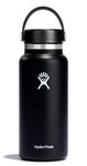 Hydro Flask Water Bottle - Stainless Steel & Vacuum Insulated - Wide Mouth 2.0 with Leak Proof Flex Cap - 32 oz, Black