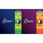 Elixir Strings Electric Guitar Strings (Custom Light) + Acoustic Guitar Strings (Extra Light NANOWEB Coating)