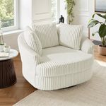 UIXE Faux Fur Swivel Barrel Accent Chair, Oversized Barrel Club Chair Comfy Upholstered Armchair for Living Room, Bedroom Reading Seat - Beige