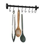 simplywire - Kitchen Utensil Holder and Organiser – Wall Mounted Rail Pan Rack – 8 Hanging Hooks – Black