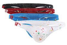 AIEOE Men's Cotton Sexy Low Rise Thongs Printed Underwear Pack of 4 Four Colors Size M