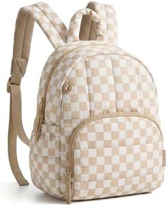 BAGSMART Mini Backpack for Women, Lightweight Puffer Small Backpack Purse, Quilted Casual Travel Daypack, Cute Water-Resistant Bookbag for Daily, Brown Checkered