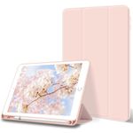 KenKe Case for iPad 9th Generation 2021/ for iPad 8th Gen 2020/ for iPad 7th Gen 2019, Case with Pencil Holder, Auto Sleep/Wake, Soft TPU Back Cover for iPad 10.2 inch, Pink