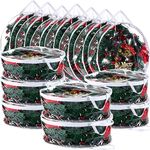 14 Pieces Clear Christmas Wreath Storage Container 24 Inches Xmas Wreath Storage Bag Plastic Christmas Garland Container with Dual Zippers and Reinforced Handles for Xmas Seasonal Wreath (Clear)