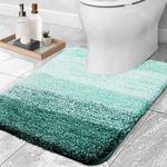 OLANLY Luxury Microfiber Toilet Mat U-Shaped, Extra Soft and Absorbent Bath Mat, Non-Slip Plush Shaggy Bathroom Rug, Machine Wash Dry, Contour Toilet Rugs for Toilet Base, 20x24, Blackish Green