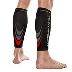 NV Compression 365 Calf Guards/Sleeves LARGE Red/Black (PAIR) 20-30mmHg - For Sports Recovery, Shin Splints, Medical, Work, Flight - Running, Cycling, Gym