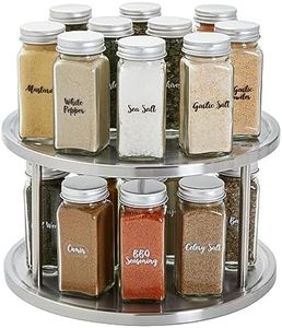 Juvale 2 Tier Lazy Susan Turntable Organizer for Cabinet, Revolving Spice Rack Carousel for Kitchen Pantry Storage, Stainless Steel (10.5 in)