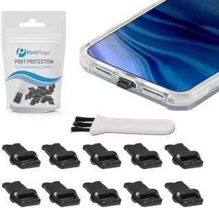 PortPlugs Dust Plugs (10-Pack) Easy-Grip Tab, Compatible w/iPhone, iPad, AirPods Lightning Charge Port, Case-Friendly Protector - Includes Cleaning Tool (Black)