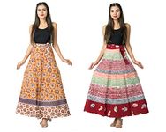 SHEENAZ Cotton Women Jaipuri Printed Long Wrap Around Skirt Combo(Free Size Upto 44-XXL) Multicolour