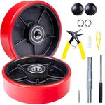 Pallet Jack/Truck Steering Wheels Set with Axle, Fasteners and Protective Caps (4 pcs) 7" x 2" with Bearings ID 20mm Poly Tread Red