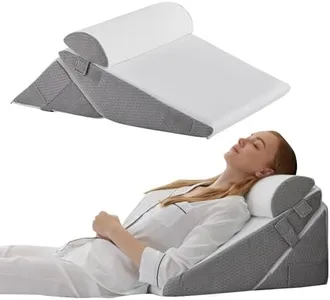 Bedluxe 3Pcs Orthopedic Bed Wedge Pillow Set, Foam Wedge Pillow Post Surgery for Back, Leg and Knee Support, Adjustable 9&12 Inch Folding Triangle Pillow for Sleeping, Acid Reflux, Snoring, White/Grey