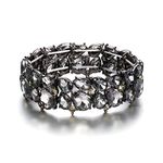 EVER FAITH Costume Jewelry Bohemia Crystal Art Deco 2 Layer Teardrop Stretch Bracelet for Women Clear Grey Black-Tone