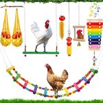 Hipykat 9pcs Chicken Toys for Coop Accessories - Chicken Xylophone Toy, Chicken Mirror, Chicken Ladder Bridge, Coop Swing, Vegetable Hanging Chicken Feeder, Chewing Foraging Toys, Gifts for Hens