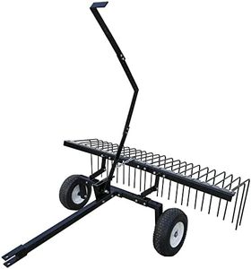 Yard Tuff 60 Inch ATV Tow Behind Durable Corrosion Resistant Steel Landscape Rake with 12 Inch Wheels and Lift Handle for Pine, Straw, Leaves, & Grass