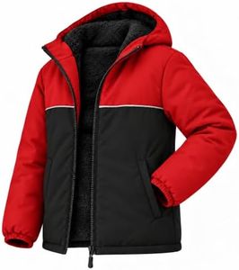 Boys Fleece Jacket Waterproof Winter Coat Zip Up Hoodie Black Red 6-7 Yr | Thick Sherpa Lining Throughout Body, Hood & Sleeves, Wind & Water-Resistant Shell, Warmth for School Days & Play, Ages 6-15