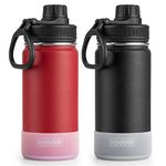 koodee 2 Pack Kids Water Bottle 16 oz Stainless Steel Vacuum Insulated Wide Mouth Sports Water Bottle with Leakproof Spout Lid