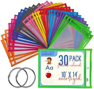 30 Packs Dry Erase Pockets Sleeves - 10 Assorted Colors with 2 Rings - Dry Erase Sheets Reusable - 10x14 Ticket Holders, Clear Pocket Sleeves for Classroom Organization, Teaching School Supplies