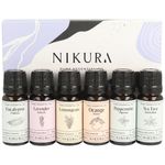 Nikura Starter Kit Essential Oil Gift Set - 6 x 10ml | Essential Oil for Diffuser for Home, Aromatherapy, Strong Fragrance, Sleep | Eucalyptus, Lavender, Lemongrass, Sweet Orange, Peppermint, Tea Tree