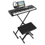 MAX KB5SET Electronic Keyboard for Beginners - 61 Lighted Keys, Complete Music Keyboard Kit with Stand, Bench, Headphones, Microphone Input, Demo Songs for Learning and Practice