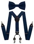 JEMYGINS Navy Blue Suspender and Silk Bow Tie Sets for Men (Navy Blue)