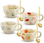 Vesici 4 Styles Cute Mug Set Ceramic Flower Coffee Mug 8.5 oz Vintage Aesthetic Porcelain Floral Latte Tea Coffee Cappuccino Cocoa Cup with Handle Dishwasher Microwave Safe for Office Home Gifts