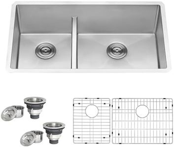 Ruvati 33-inch Low-Divide Rounded Corners Undermount Kitchen Sink - 40/60 Double Bowl Kitchen Sinks - 16 Gauge Stainless Steel Kitchen sink with Brushed Finish hides scratches - RVH7418