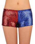 HDE Women's Red and Blue Metallic Sequin Booty Shorts for Harley Misfit Halloween Costume