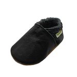 SAYOYO Soft Sole Leather First Walking Baby Shoes Toddler Moccasins(12-18 Months,Black)