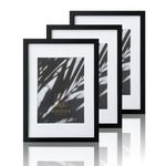 VUVUZULA A3 Frame Black Photo Frame A3 Picture Frames A3 Black Frame with Mount for A4 Print Set of 3 with Perspex Glass