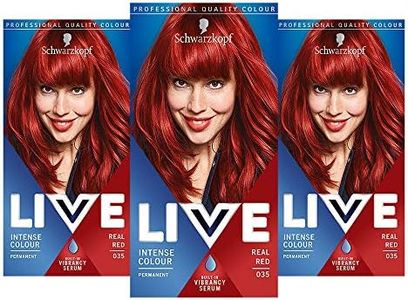 Schwarzkopf Live Colour Intense Coloration Hair Coloration, Tinte de pelo rojo permanente, 35 tonos reales, 3 unidades